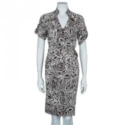 Pre Owned Diane von Furstenberg Anoush Brown Printed Wrap Dress M