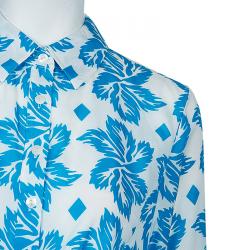 Pre Owned Diane Von Furstenberg White Blue Printed Taffy Dress S