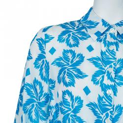 Pre Owned Diane Von Furstenberg White Blue Printed Taffy Dress S