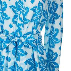 Pre Owned Diane Von Furstenberg White Blue Printed Taffy Dress S