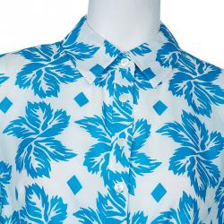 Pre Owned Diane Von Furstenberg White Blue Printed Taffy Dress S