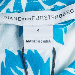Pre Owned Diane Von Furstenberg White Blue Printed Taffy Dress S