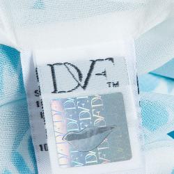 Pre Owned Diane Von Furstenberg White Blue Printed Taffy Dress S