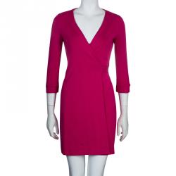Pre Owned Diane von Furstenberg New Julian Two Mini Pink Dahlia Wrap Dress S