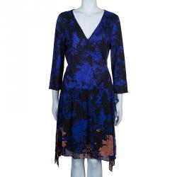 Pre Owned Diane Von Furstenberg Blue Multicolor Riviera Printed Wrap Dress XL