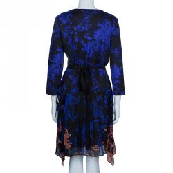 Pre Owned Diane Von Furstenberg Blue Multicolor Riviera Printed Wrap Dress XL