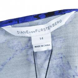Pre Owned Diane Von Furstenberg Blue Multicolor Riviera Printed Wrap Dress XL