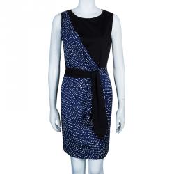 Pre Owned Diane Von Furstenberg Black and Blue Polka Dot Dalia Wrap Dress M