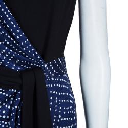 Pre Owned Diane Von Furstenberg Black and Blue Polka Dot Dalia Wrap Dress M