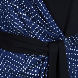 Pre Owned Diane Von Furstenberg Black and Blue Polka Dot Dalia Wrap Dress M