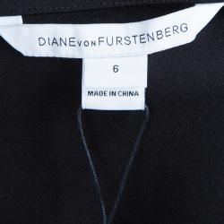 Pre Owned Diane Von Furstenberg Black and Blue Polka Dot Dalia Wrap Dress M