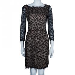 Pre Owned Diane Von Furstenberg Black Lace Zarita Embellished Dress S