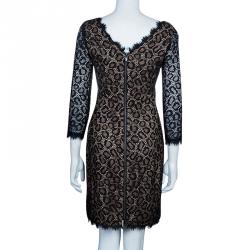 Pre Owned Diane Von Furstenberg Black Lace Zarita Embellished Dress S