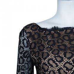 Pre Owned Diane Von Furstenberg Black Lace Zarita Embellished Dress S