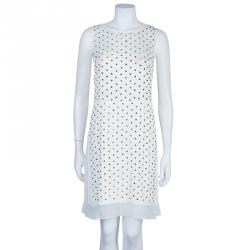 Pre Owned Diane Von Furstenberg White Studded Abriela Embellished Dress M