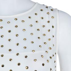 Pre Owned Diane Von Furstenberg White Studded Abriela Embellished Dress M