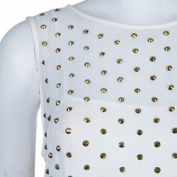 Pre Owned Diane Von Furstenberg White Studded Abriela Embellished Dress M