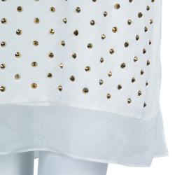 Pre Owned Diane Von Furstenberg White Studded Abriela Embellished Dress M
