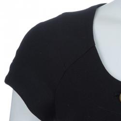 Pre Owned Diane Von Furstenberg Black Button Front Short Sleeve Knit Charo Dress M