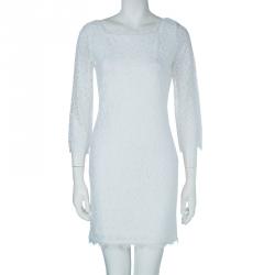 Pre Owned Diane Von Furstenberg White Lace Zarita Long Dress S
