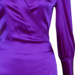 Pre Owned Diane Von Furstenberg Purple Silk Wraparound Long Sleeve Ariana Blouse L