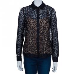 Pre Owned Diane Von Furstenberg Black Lace Colette Embellished Top S