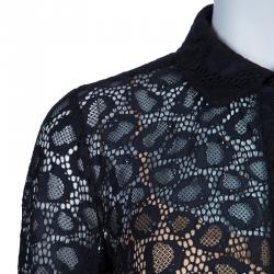 Pre Owned Diane Von Furstenberg Black Lace Colette Embellished Top S