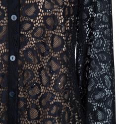 Pre Owned Diane Von Furstenberg Black Lace Colette Embellished Top S