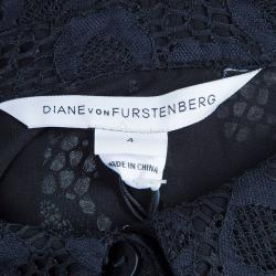 Pre Owned Diane Von Furstenberg Black Lace Colette Embellished Top S