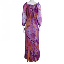 Pre Owned Diane Von Furstenberg Purple Printed Silk Camila Maxi Dress M