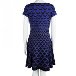 Pre Owned Diane Von Furstenberg Blue Knit Fish Scale Pattern Fit And Flare Alina Dress L