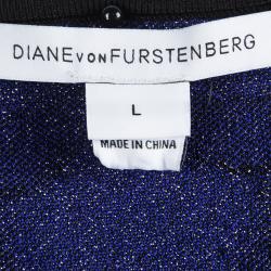 Pre Owned Diane Von Furstenberg Blue Knit Fish Scale Pattern Fit And Flare Alina Dress L