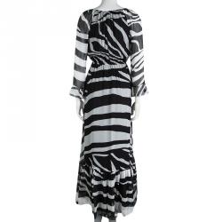 Pre Owned Diane Von Furstenberg Monochrome Zebra Printed Silk Simonia Gown S