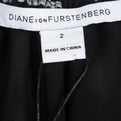 Pre Owned Diane Von Furstenberg Monochrome Zebra Printed Silk Simonia Gown S