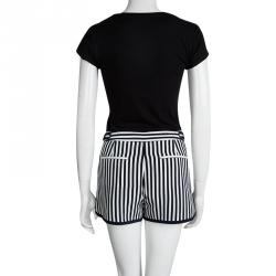 Pre Owned Diane Von Furstenberg Navy Blue and White January Striped Silk Tiffany Print Shorts M