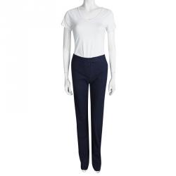Pre Owned Diane Von Furstenberg Blue Textured Cotton Nicola Trousers XS