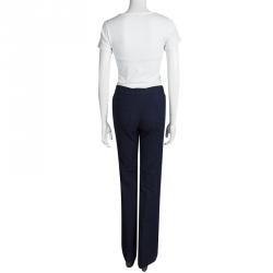 Pre Owned Diane Von Furstenberg Blue Textured Cotton Nicola Trousers XS