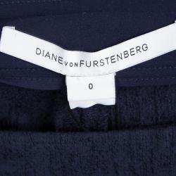 Pre Owned Diane Von Furstenberg Blue Textured Cotton Nicola Trousers XS