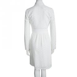 Pre Owned Diane Von Furstenberg White Waldorf Cosmic Lace Cocktail Coat XS