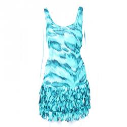 Pre Owned Diane Von Furstenberg Turquoise Tiger Print Sleeveless Dress M