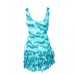 Pre Owned Diane Von Furstenberg Turquoise Tiger Print Sleeveless Dress M