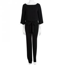 Diane Von Furstenberg Black Long Sleeve Belted Gwynne Jumpsuit S