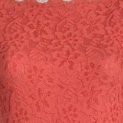 Pre Owned Diane Von Furstenberg Red Hot Coral Zarita Lace Dress S