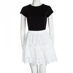 مملوكة مسبقًا Diane Von Furstenberg White Cotton Sadey Eyelet Skirt XS
