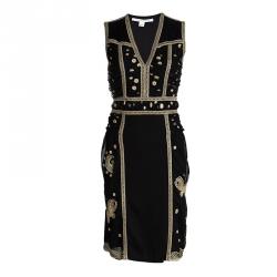 Pre Owned Diane Von Furstenberg Black Embroidered Sleeveless Tyche Dress S
