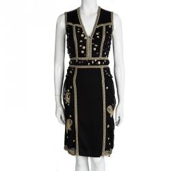 Pre Owned Diane Von Furstenberg Black Embroidered Sleeveless Tyche Dress S