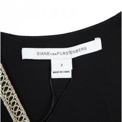 Pre Owned Diane Von Furstenberg Black Embroidered Sleeveless Tyche Dress S