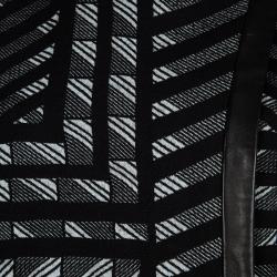 Pre Owned Diane Von Furstenberg Monochrome Jacquard Leather Trim Esther Jacket M