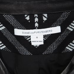 Pre Owned Diane Von Furstenberg Monochrome Jacquard Leather Trim Esther Jacket M