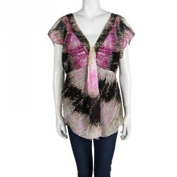 Pre Owned Diane Von Furstenberg Multicolor Abstract Printed Silk Gabie Blouse L
